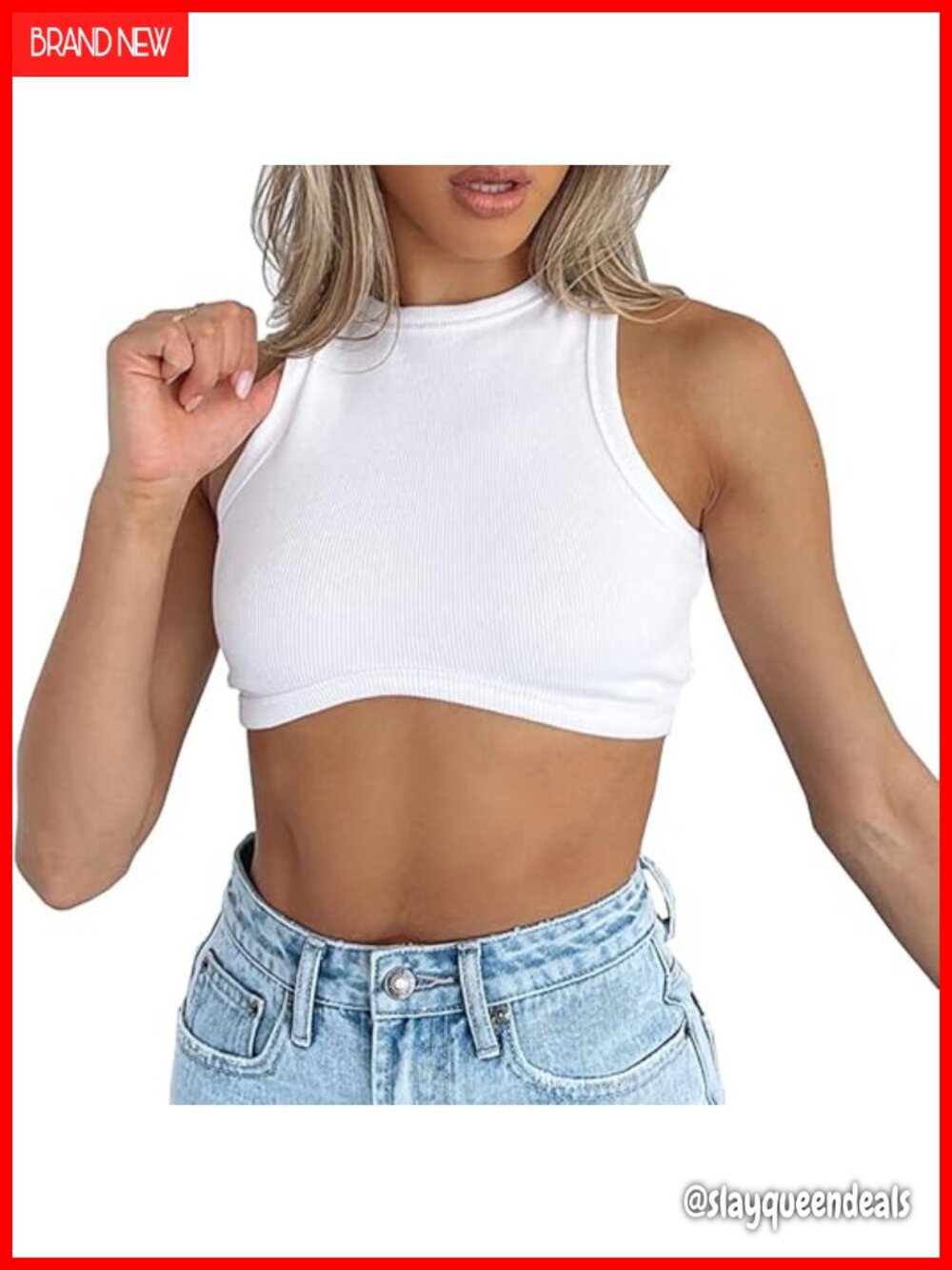 Crew Neck Racerback Knit Ribbed Basic Sleeveless Crop Tank Top